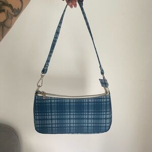 Y2K STYLE BLUE PLAID CANVAS SHOULDER BAG